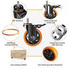 5 Inch Caster Wheels, Threaded Stem Casters Set of 4 Heavy Duty, Swivel Casters 1/2"-13 x 1 (Screw Diameter 1/2", Stem Length 1"), Safety Dual Locking Industrial Casters, Wheels for Cart, Furniture