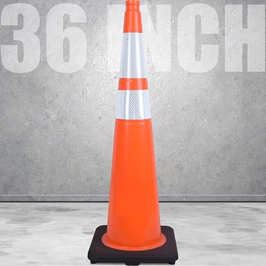 Fluorescent Orange/Green PVC Traffic Cones, Heavy Black Base Parking Lot Cone Structurally Stable Weatherproof Road Construction Safety Cones (4, Orange, 36" Extra Large)