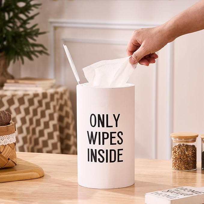 Wood Disinfecting Wipe Dispenser for Kitchen – Countertop Organizer Caddy, Storage Container White