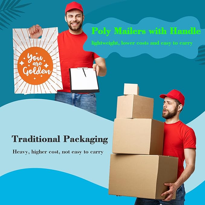 JinRuiKJ Poly Mailers with Handle 10x13 Inch 25 Pcs, Easy to Carry Packaging Bags for Small Business, Thank You Shipping Bags with Self Adhesive Strip, Tearproof and Waterproof - You are Golden