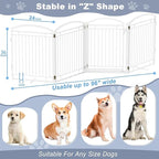 Full Metal Free Standing Dog Gate with Door for Outdoor Indoor,96'' Extra Wide 36'' Tall Dog Gates for Doorways,Large Openings,Decks,Porch,Freestanding Portable Pet Fence(4 Panels,White)