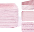 Small Storage Baskets for Organizing | Closet Organizer Bins | Shelf Toy Basket | Woven Rope Baskets | Cube Decorative Box | Shallow Basket | 11.5x7.5x4.7” | 3 Packs Pink