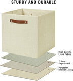 Collapsible Fabric Storage Cube Bins with 2 Reinforced PU Handles, Foldable Storage Organizer Baskets for Closet, Shelves, Living Room | 13"x13"x13", 4 Pack, Full Beige