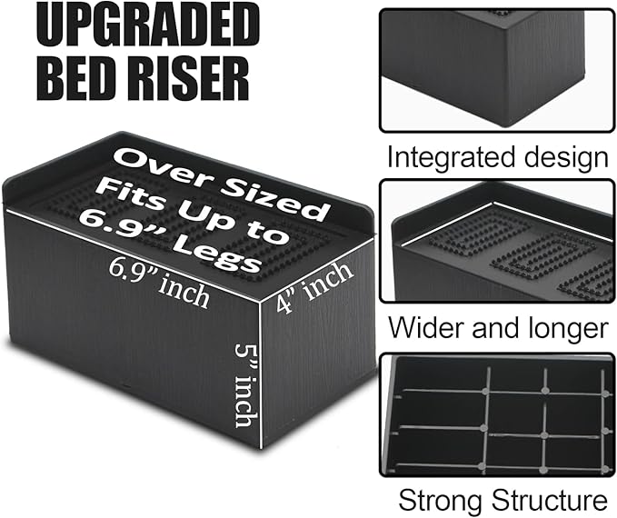 Bed Risers 5 inch, Oversized Extra Wide Bed Frame Risers, 11000lbs Heavy Duty Couch Risers, L Shape Wide Opening Furniture Risers for Bed, Couch, Desk, Chair, Soft, Platform, Dorm