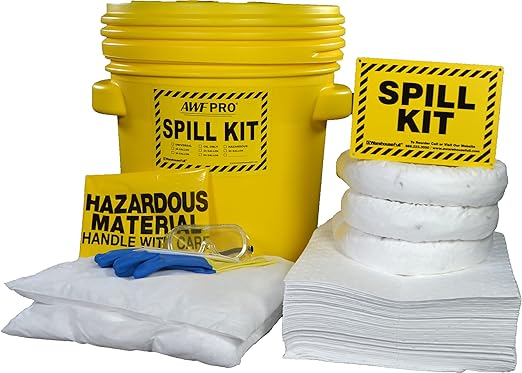 AWF PRO 20 Gallon Oil Only Spill Kit, 59 Pieces – 20 gal DOT Approved Drum, Socks, Pads & Pillows, & Accessories