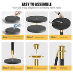 kaiyomi 6Pcs Stanchions with Black Velvet Ropes Set, 5 Feet Velvet Ropes and Posts Poles for Red Carpet Party Decoration and 360° Photo Booth (Golden & Black)