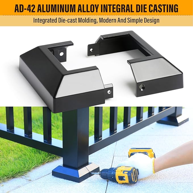 3.0"x3.0"（Actual: 3.0"x3.0"） Deck Post Base Cover Decorative Post Base Trim Skirt Black Aluminum 2Pack