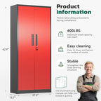 Greenvelly 63" H Metal Storage Cabinet Black Red, Locking Metal Cabinet, Store Tools, Clothes, Tableware and Toiletries, Garage Cabinets with Adjustable Shelves for Office, Home, Garage, Pantry