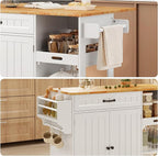 Gizoon Update Kitchen Island, 41.7" W Kitchen Island with Storage, Rolling Island Table on 5 Wheels, with Drop Leaf, Refrigerator Door, Adjustable Shelf, Spice/Towel Rack, Removable Tray, White