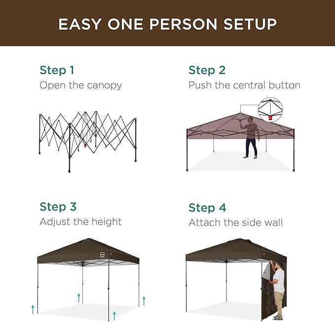 Best Choice Products 10x10ft Easy Pop Up Canopy w/Side Wall, 10 Pockets, Portable Carrying Case, 1-Button Setup, 4 Weight Bags - Brown