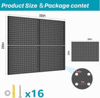 Peg Board,4 Pack Metal Pegboard Panels,Black Pegboard Wall Organizer,16"x12" Heavy Duty Peg Boards for Walls,Tools,Garage,Office,Kitchen