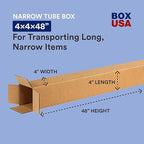 BOX USA 4x4x48 Tall Corrugated Boxes, Tall, 4L x 4W x 48H, Pack of 25 | Shipping, Packaging, Moving, Storage Box for Home or Business, Strong Wholesale Bulk Boxes