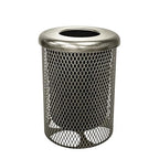 COATEDOUTDOORFURNITURE 32-Gallon Heavy-Duty Expanded Metal Round Trash Receptacle, Commercial Outdoor Waste Bin with Liner & Black Flat Top Lid – Made in America (Textured Gold Vein)
