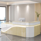 Modern Reception Desk – Front Desk, Reception Counter for Office, Checkout Counter, LED Lighting, Storage, Soft Close Drawers, Custom Logo, Fully Assembled (J,84IN)
