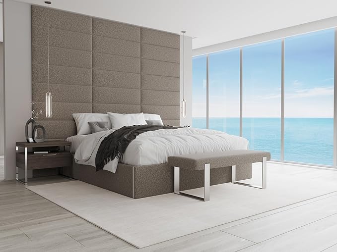 VANT Upholstered Bed Bench - Faux Merino Wool Brown - Burnished Brass - Contemporary Modern, Bedroom Bench Seat, Hallway, or Entryway