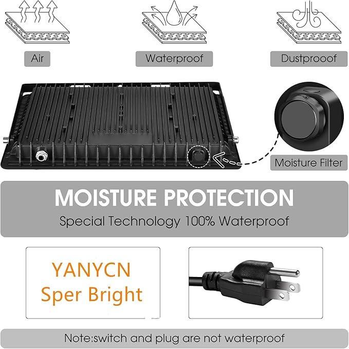 2 Pack 200W Warm White Led Flood Lights Outdoor,3000K Super Bright 15500LM Security Lights with Plug,Exterior IP66 Waterproof FloodLight for Basketball Court, Yard, Garden, Playground