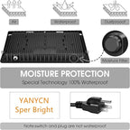 2 Pack 300W Warm White Led Flood Lights Outdoor,3000K Super Bright 43500LM Security Lights with Plug,Exterior IP66 Waterproof FloodLight for Basketball Court, Yard, Garden, Playground