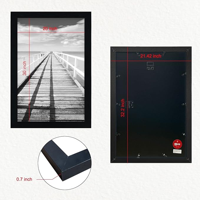 VCK 20x30 Inch Black Poster Frame Wooden with Plexiglass Wall Hanging Picture Frame for Poster Artwork Certificate Included 5 Pack