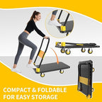 Foldable Push Cart Dolly, 330lbs Flat Bed Carts with Wheels & Anti-Collision Strips, Heavy Duty Platform Truck for Household Tasks, Moving, 360° TPR Mute Wheels, Easy Maneuver, Black Yellow