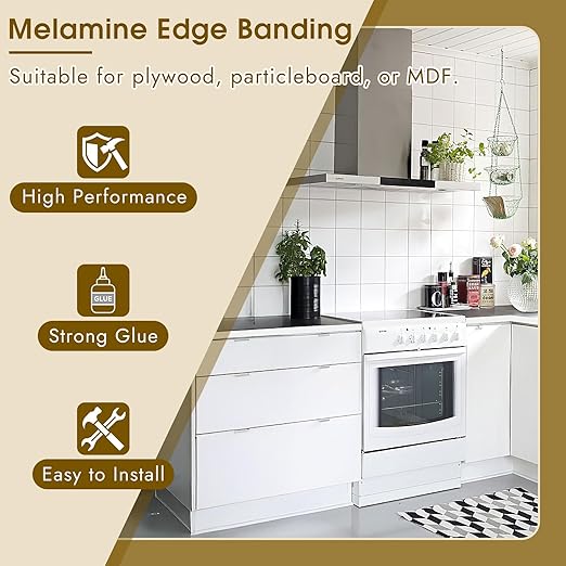 BEVTEE Club Melamine Edge Banding, 1.5 inch x 50ft Wood Veneer Roll Pre-glued, Flexible Melamine Iron-on Veneer Edge Band for Plywood & Furniture Edging, for Cabinet Repair & Furniture Restoration