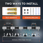 ZONGOOL 4 Racks and 5 Hooks Broom Holder Wall Mount Mop Hanger Wall Mounted Mop and Broom Storage Tool Rack Stainless Steel Garage Organization Garden Kitchen Home Laundry Organizer (Silver)