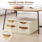 4 Pack Stackable Storage Drawers, Fabric Closet Organizers and Storage with Handles and Clear Window, Pull-Out Clothes Storage Bins with Drawer for Closet, Bedroom, Living Room, Under Bed, Beige