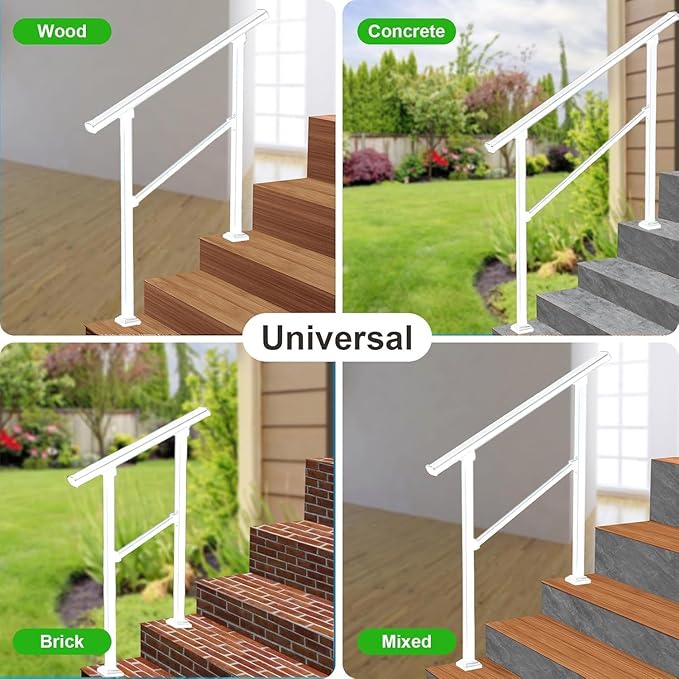 Hand Rails for Outdoor Steps,3 Step Stair Handrail & Indoor Stair Railing Kit，Metty Metal Railings for Outdoor Steps and Hand Rails for Seniors for Porch Railing