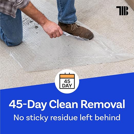 TapeManBlue Carpet Protection Film, 48 inch x 500 feet, Made in The USA, Strong and Durable Self-Adhesive Plastic Carpet Protector with Easy Unwind and Clean Removal