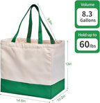 Canvas Reusable Grocery Bags Heavy Duty, 8.3 gal Foldable Large Canvas Tote Bag with Handles, Holds 60 lbs Shopping Bags, 3 Pack