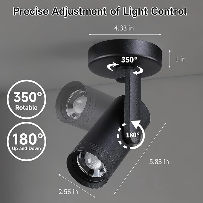 12W LED Dimmable Zoomable Ceiling Spotlight Indoor – Adjustable Surface Mount Accent Spot Light for Picture, Living Room, Plants & Artwork | Warm White 3000K CRI 97, Flicker-Free, Black 2 Packs