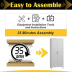 Kitchen Pantry Cabinet,75”White Metal Storage Cabinets with Doors and 4 Adjustable Shelves,Kitchen Cabinet with 2 Gold Handles,Tall Cabinet for Livingroom,Pantry, Bathroom