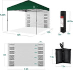 Best Choice Products 10x10ft Easy Pop Up Canopy w/Side Wall, 10 Pockets, Portable Carrying Case, 1-Button Setup, 4 Weight Bags - Forest Green