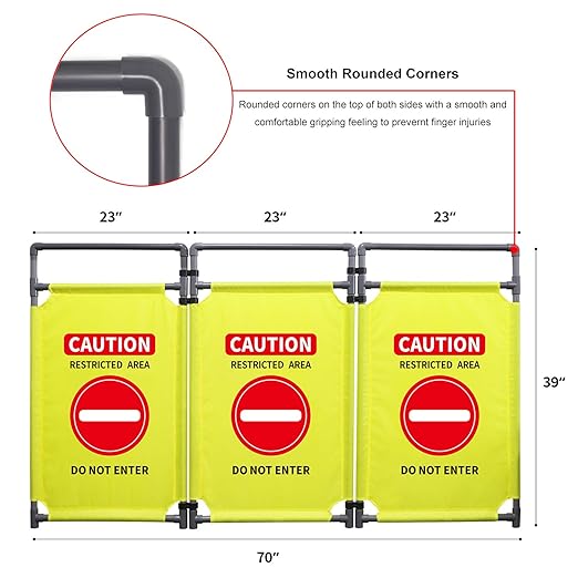 3 Panels Safety Barricade 5.8FT Foldable Security Sign Barrier Gate with Heavy Duty PVC Frame High Visibility Caution Symbol Crowd Control Restricted Area Pedestrian Barricade DO NOT Enter Yellow