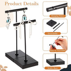 Kigeli 6 Pack Metal T Bar Earring Display Stand Retail Earring Display Holder Detachable Metal Earring Display Storage Rack Jewelry Photography Prop, Square Base, Height 4.3" and 5.1" (Black)