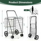 HOMGX Flat Folding Shopping Cart, 130 LBS Heavy Duty Utility Cart W/ 360° Swivel Front Wheels, 24" x 23" x 40" Foldable Grocery Cart for Laundry, Shopping, Groceries