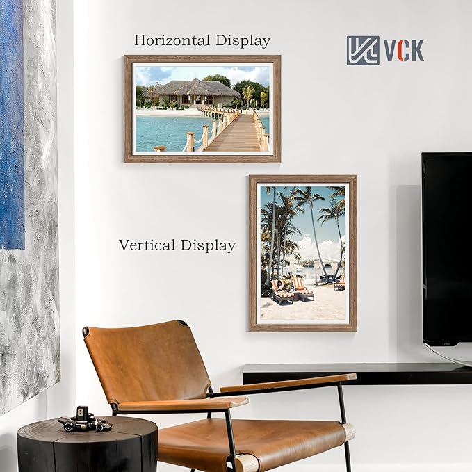VCK 12x18 Picture Frame 2 Pack - Walnut, High-End Wood Poster Frames with Tempered Glass, Display 11x17 Photo with Mat or 12x18 without Mat, Art Gallery-Quality, Wall Hanging, Walnut