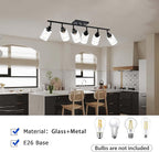 6-Light Track Lighting Kit Black Track Lighting Fixtures Bathroom Wall Sconces Ceiling Mount Kitchen Tracking Lights, Rotatable Spotlight with Clear Glass Shade for Kitchen Shop Hallway