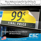 Clip Strip Corp. Price/Data Channel Label Holder Chips, Clear Plastic Tags, 3.5" L x 1.25" H, 7.5 Mil Thick, Gondola Shelf Edge, Reusable, Made for Point of Purchase Shelf Molding (1000)
