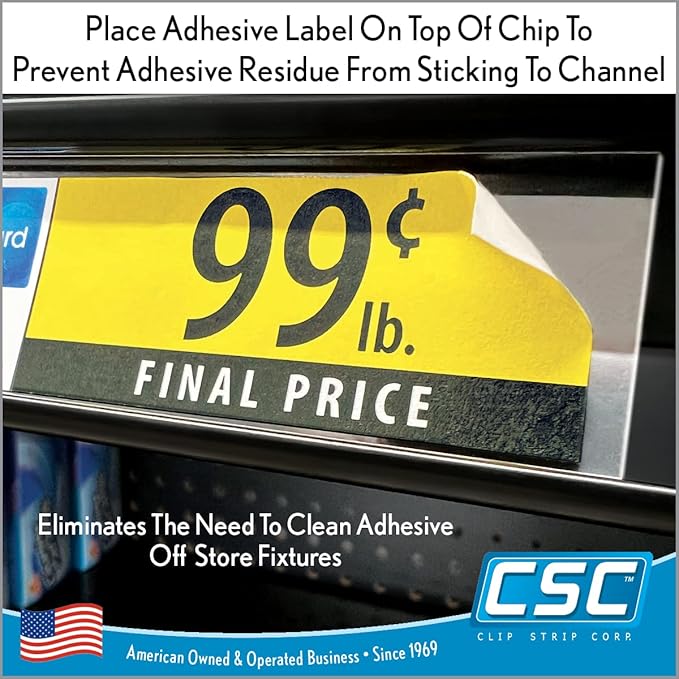 Clip Strip Corp. Price/Data Channel Label Holder Chips, Clear Plastic Tags, 4" L x 1.25" H, 7.5 Mil Thick, Gondola Shelf Edge, Reusable, Made for Point of Purchase Shelf Molding (1000)