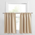 PONY DANCE Kitchen Window Curtains for Bathroom - Solid Light Block Privacy Drapes for Kitchen Cabinet Bedroom Cafe Window Decor, W 34 x L 24, Biscotti Beige,2 PCS
