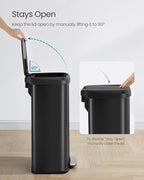 SONGMICS Kitchen Trash Can, 21 Gallon (80 L) Stainless Steel Garbage Can, with Stay-Open Lid and Step-on Pedal, Soft Closure, Tall, Large and Space-Saving, Black ULTB534B01