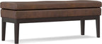 SIMPLIHOME Carlson Ottoman Bench - 45 inch Wide Upholstered Vegan Leather Rectangle Ottoman in Distressed Chestnut Brown, Mid Century Modern Bench for Bedroom or Living Room with Padded Seat