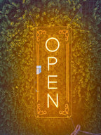 Vertical LED Open Sign - UV printing Pattern, LED Open Signs for business – USB Powered Neon Wall Light, Neon Sign for Shop, Window, or Business Use (7x16.5'', Orange Yellow)