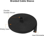 MECCANIXITY Braided Cable Sleeves Heat Shrinkable Fabric Sleeving, 1/4" 33ft Black 2:1 Ratio Heat Shrinkable Cord Protector for Harness Cable, Network Cable Protection, Cable Management