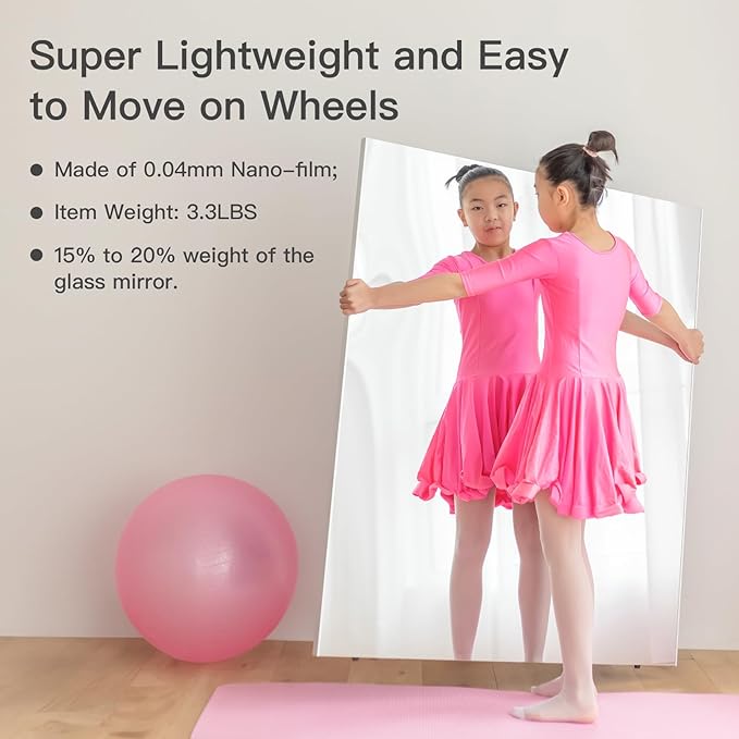brisafe Full Length Mirror with Stand, 65"x22" Super Lightweight Glassless Home Full Floor Mirror, Oversized 0.04mm Nano-Film Gym Mirror, Silver