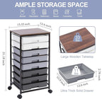 Rolling Cart with Drawers,Utility Cart With 8 Drawers and Wooden Tabletop for Living Room,Classroom,Bedroom,Bathroom,Dorm,Office,Dark Grey
