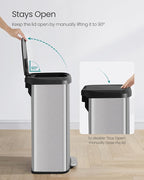 SONGMICS Kitchen Trash Can, 21 Gallon (80 L) Stainless Steel Garbage Can, with Stay-Open Lid and Step-on Pedal, Soft Closure, Tall, Large and Space-Saving, Silver and Black ULTB534E01
