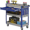 3 Tier Rolling Tool Cart, Heavy Duty Service Cart on Wheels for Mechanics,400 LBS Utility Cart with Drawers for Garage, Warehouse & Repair Shop (GrayBlue, Utility carts)