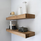 Urbandi Modern Floating Shelves 3 Inches Thick for Wall, Wide Shelves for Kitchen, Living Room, Bedroom, and Bathroom, Natural Pine Wood, Rustic Wooden Shelf, (Set of 2) (Aged Oak, 36Lx3Hx6D)