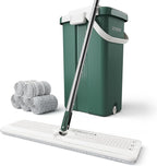 JOYMOOP Commercial Mop and Bucket Set, 17.7-inch Dust Mops for Floor Cleaning, Flat Mop Bucket with Wringer, Include 5 Reusable Microfiber Mop Pads - Forest Green